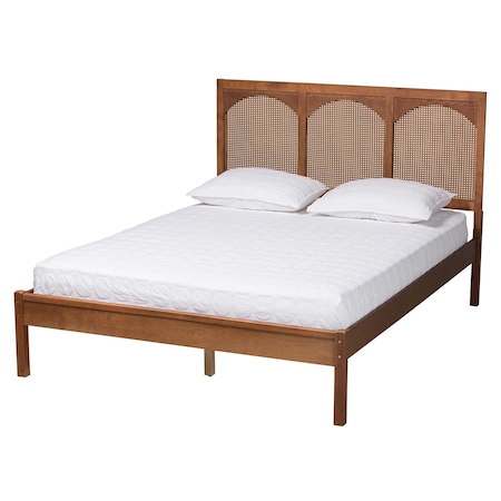 Baxton Studio Blossom Classic and Traditional Ash Walnut Finished Wood and Rattan Queen Size Platform Bed 236-12769-ZORO